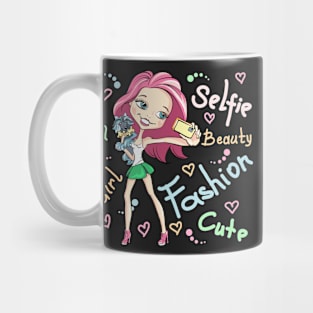 Girl with dog makes selfie Mug